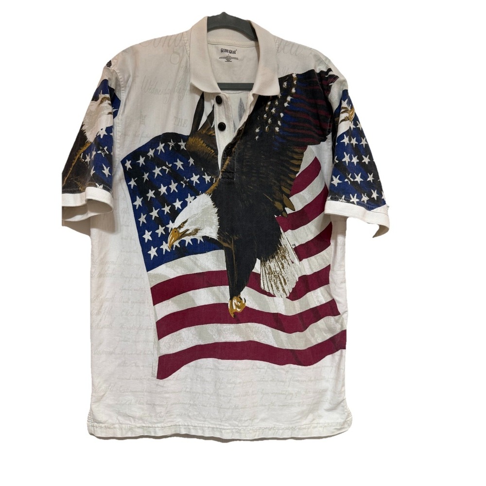 Guide‎ Gear Men Large Patriotic Bald Eagle American Flag Polo Shirt USA 4th July